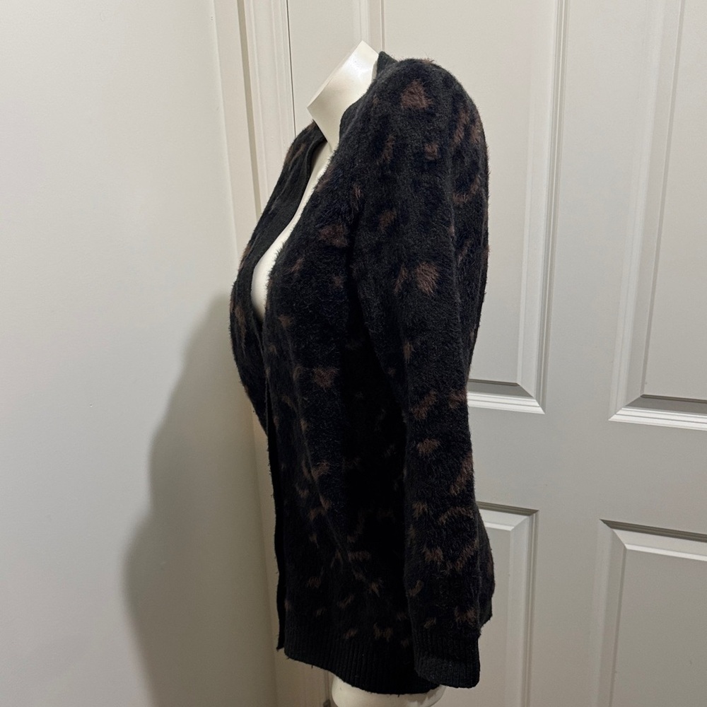 Ann Taylor Black and Brown Leopard Textured Print,  Cardigan - Picture 8 of 12